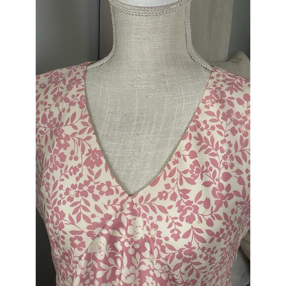 Isabella Bird Silk Midi Dress 6P Pink Floral Cottagecore Garden Wedding Guest - Picture 3 of 10